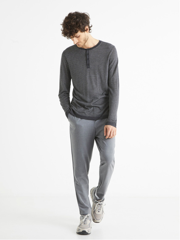 Celio Tmavě šedý pánský pruhovaný svetr Celio Bestripe