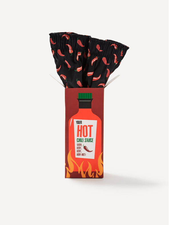 Celio Černé pánské vzorované trenýrky v dárkovém balení Celio Hot chilli sauce