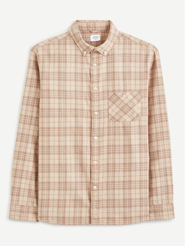 Celio Bézová kostkovaná flanelová košile Celio  Canewto