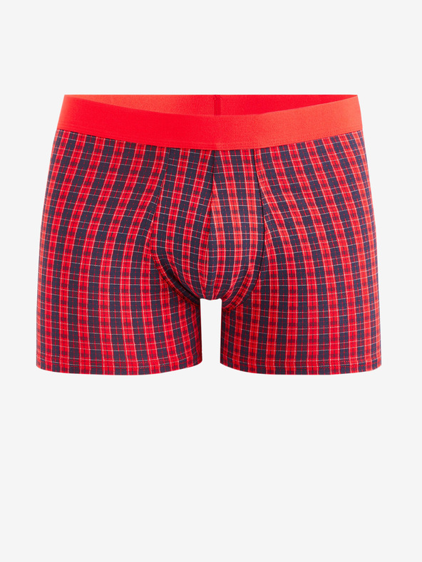 Celio Červené pánské kostkované boxerky Celio Fibocar