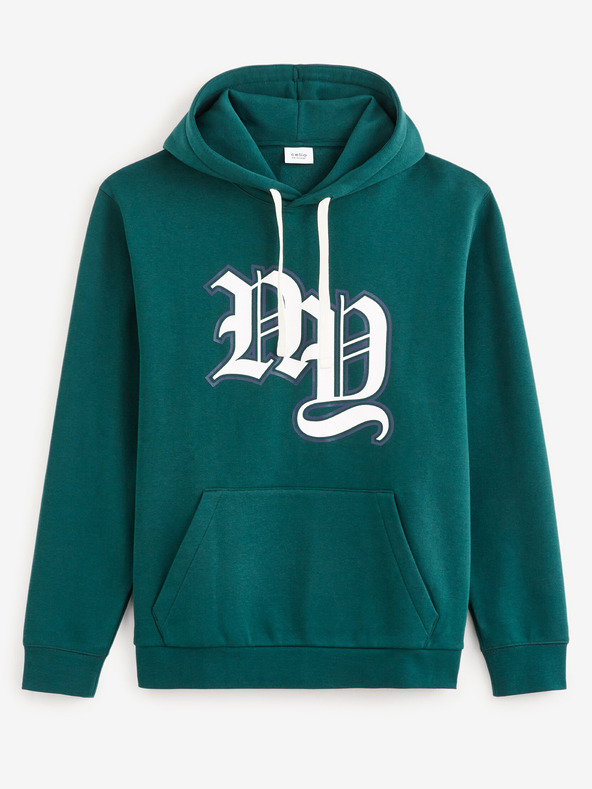 Celio Tmavě zelená pánská mikina s kapucí Celio Fecago