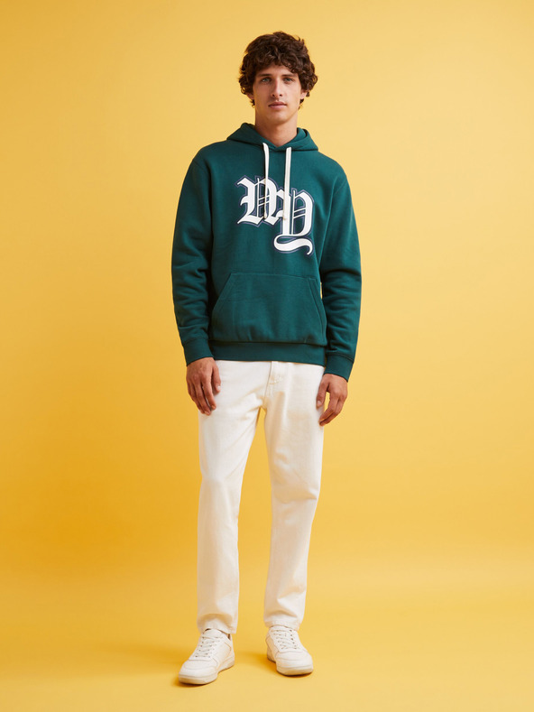 Celio Tmavě zelená pánská mikina s kapucí Celio Fecago