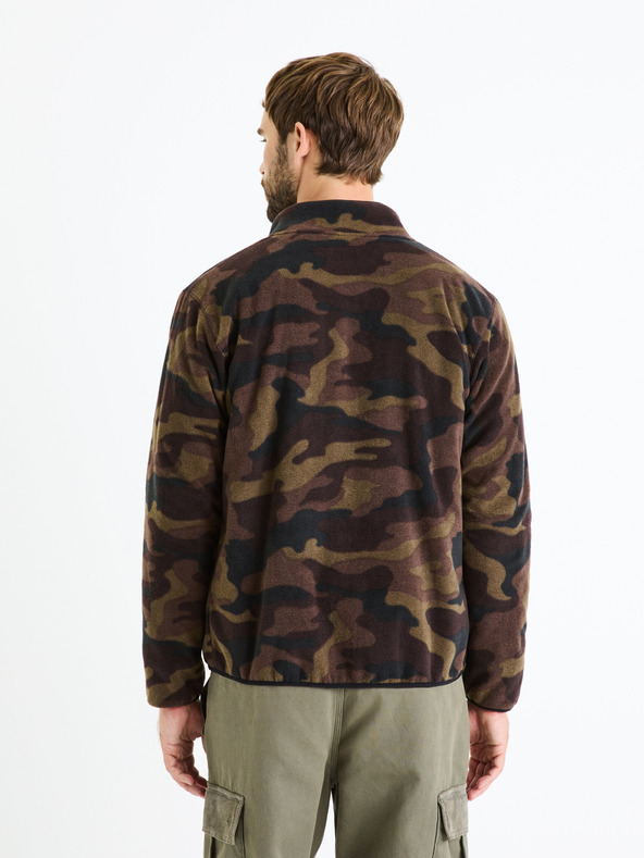 Celio Hnědá pánská army mikina na zip Celio Fecamo