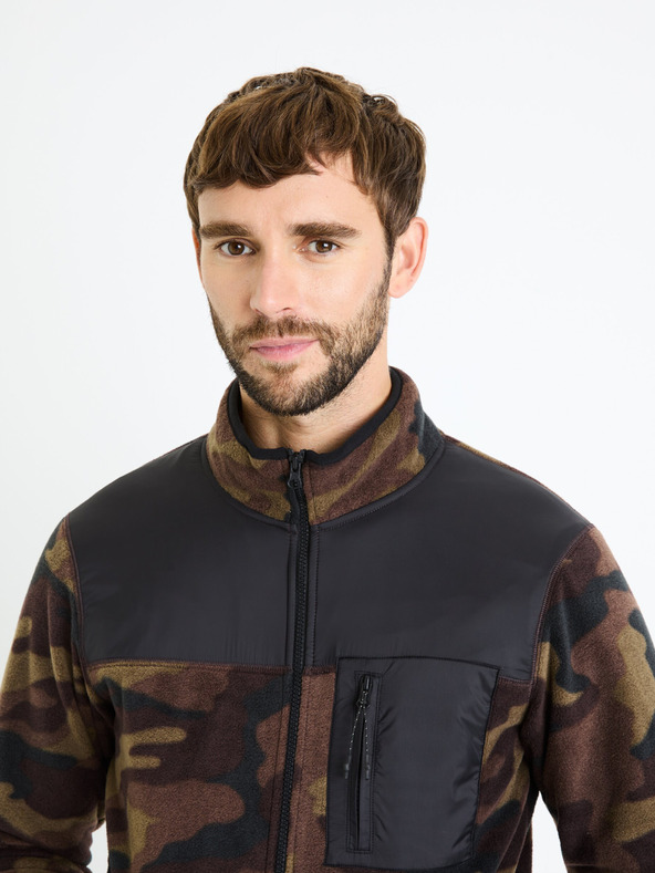 Celio Hnědá pánská army mikina na zip Celio Fecamo