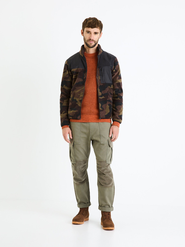 Celio Hnědá pánská army mikina na zip Celio Fecamo