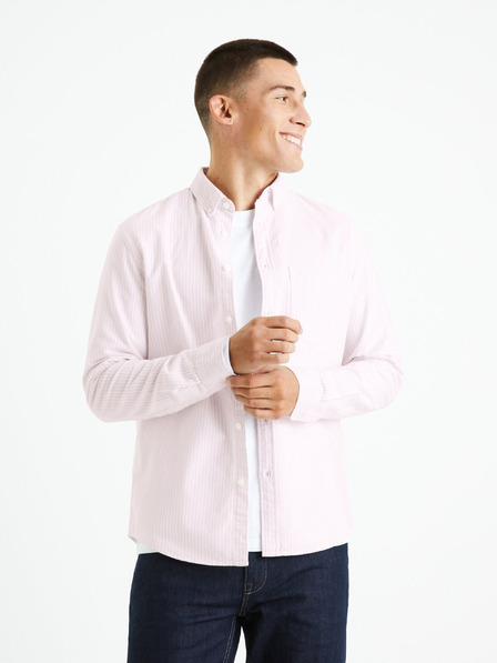 Celio Růžová pánská pruhovaná košile Celio Caoxfordy