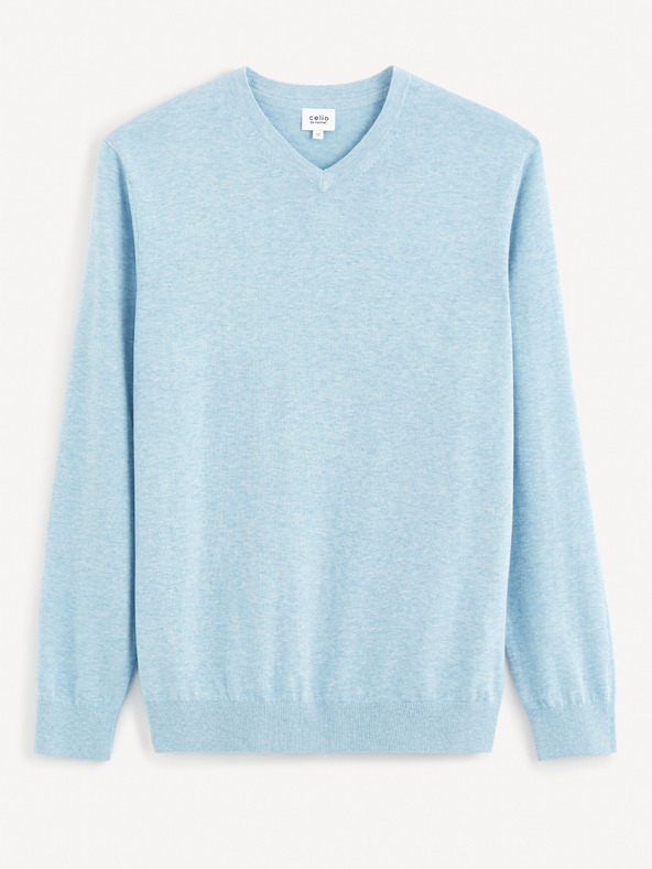 Celio Světle modrý pánský basic svetr Celio Decotonv
