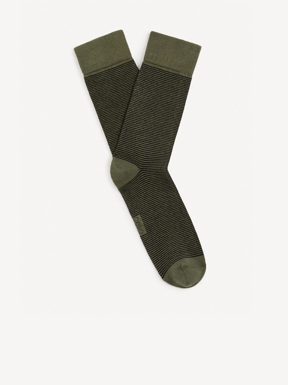 Celio Khaki pánské pruhované ponožky Celio Vicaire