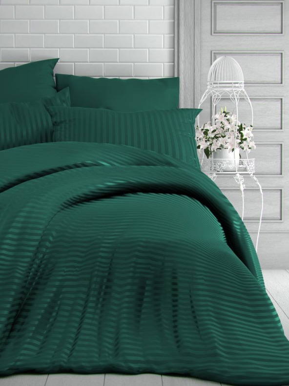 Kvalitex Saténové prodloužené povlečení s proužkem 140x220, 70x90cm TMAVĚ ZELENÉ