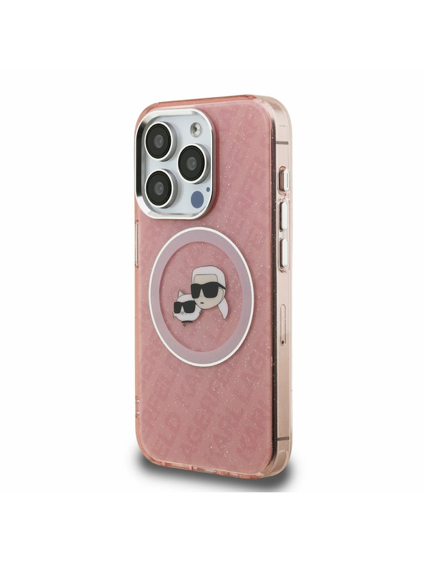 Karl Lagerfeld Karl Lagerfeld IML K&CH Heads Repeated Logo MagSafe Zadní Kryt pro iPhone 15 Pro Pink