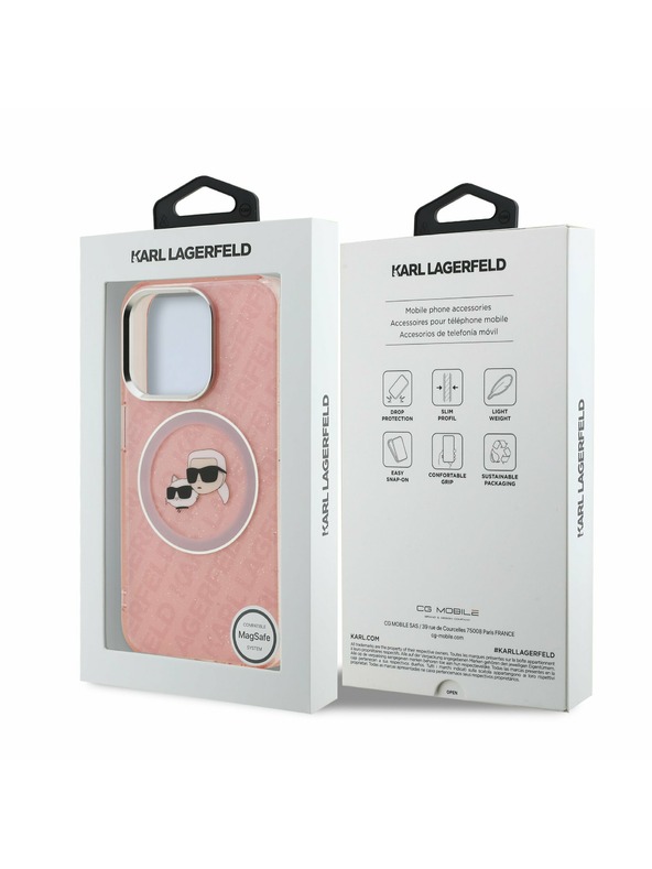 Karl Lagerfeld Karl Lagerfeld IML K&CH Heads Repeated Logo MagSafe Zadní Kryt pro iPhone 15 Pro Pink