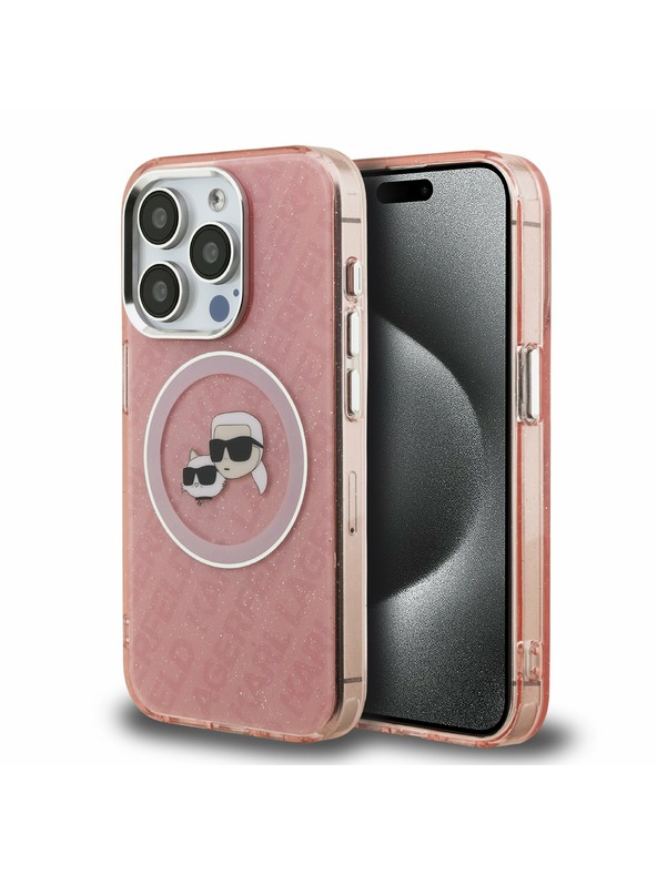 Karl Lagerfeld Karl Lagerfeld IML K&CH Heads Repeated Logo MagSafe Zadní Kryt pro iPhone 15 Pro Max Pink