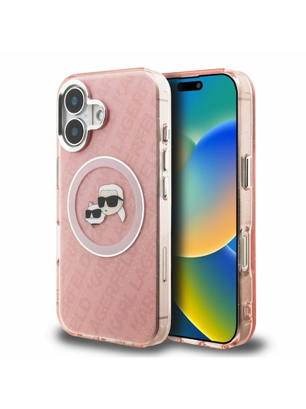 Karl Lagerfeld Karl Lagerfeld IML K&CH Heads Repeated Logo MagSafe Zadní Kryt pro iPhone 16 Pink
