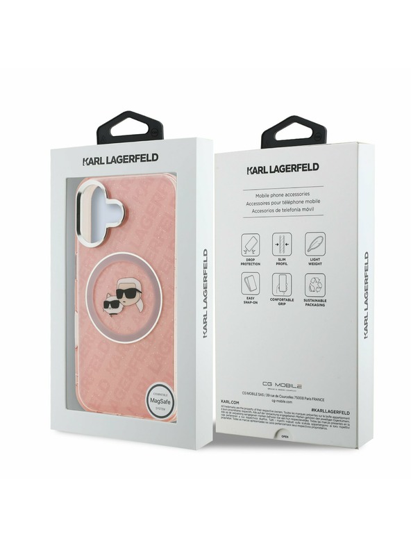 Karl Lagerfeld Karl Lagerfeld IML K&CH Heads Repeated Logo MagSafe Zadní Kryt pro iPhone 16 Pink