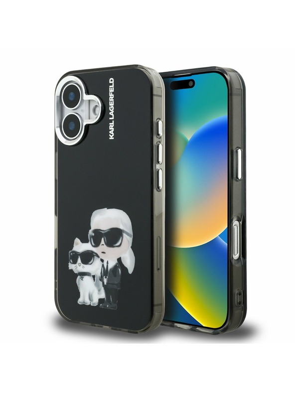 Karl Lagerfeld Karl Lagerfeld IML Aquarelle Karl and Choupette Zadní Kryt pro iPhone 16 Black