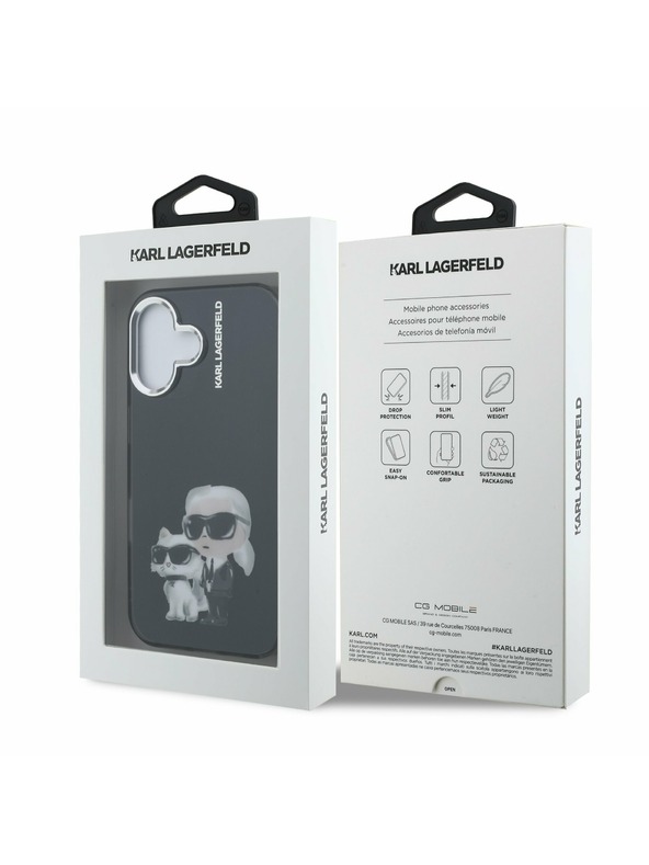 Karl Lagerfeld Karl Lagerfeld IML Aquarelle Karl and Choupette Zadní Kryt pro iPhone 16 Black