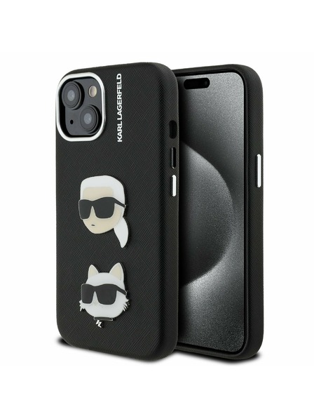 Karl Lagerfeld Karl Lagerfeld Grained PU K&CH Heads Zadní Kryt pro iPhone 15 Black