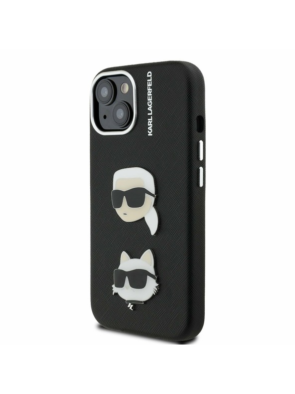 Karl Lagerfeld Karl Lagerfeld Grained PU K&CH Heads Zadní Kryt pro iPhone 15 Black