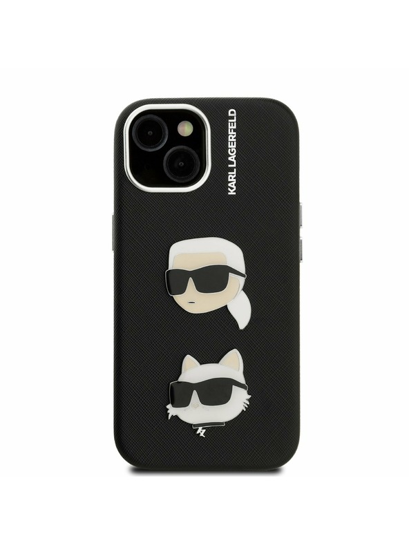 Karl Lagerfeld Karl Lagerfeld Grained PU K&CH Heads Zadní Kryt pro iPhone 15 Black