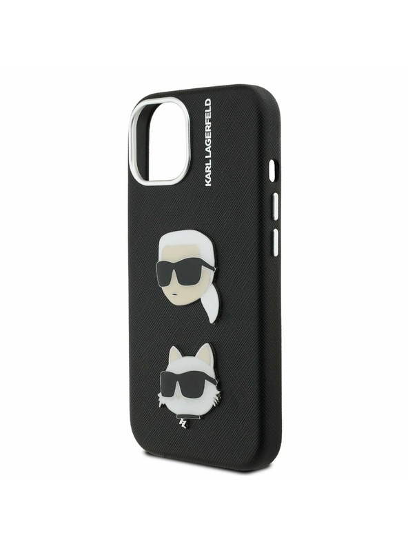 Karl Lagerfeld Karl Lagerfeld Grained PU K&CH Heads Zadní Kryt pro iPhone 15 Black
