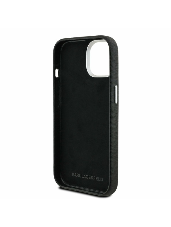 Karl Lagerfeld Karl Lagerfeld Grained PU K&CH Heads Zadní Kryt pro iPhone 15 Black