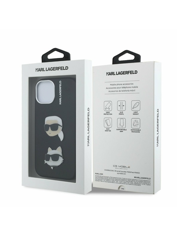 Karl Lagerfeld Karl Lagerfeld Grained PU K&CH Heads Zadní Kryt pro iPhone 15 Black