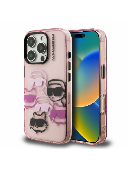 Karl Lagerfeld Karl Lagerfeld IML Multi K&CH Heads Zadní Kryt pro iPhone 16 Pro Pink