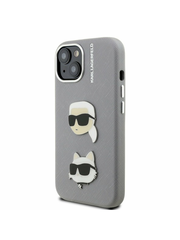 Karl Lagerfeld Karl Lagerfeld Grained PU K&CH Heads Zadní Kryt pro iPhone 15 Grey