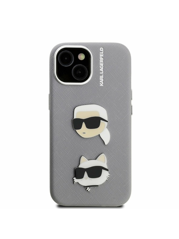 Karl Lagerfeld Karl Lagerfeld Grained PU K&CH Heads Zadní Kryt pro iPhone 15 Grey