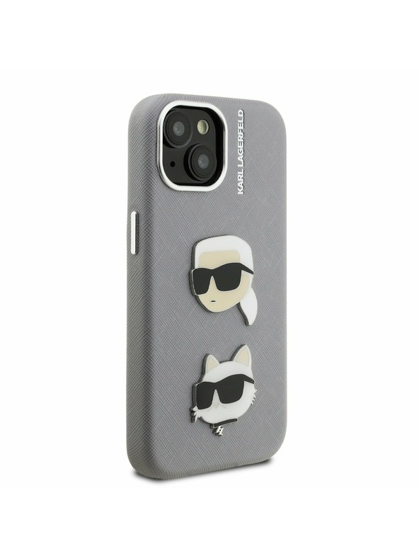 Karl Lagerfeld Karl Lagerfeld Grained PU K&CH Heads Zadní Kryt pro iPhone 15 Grey
