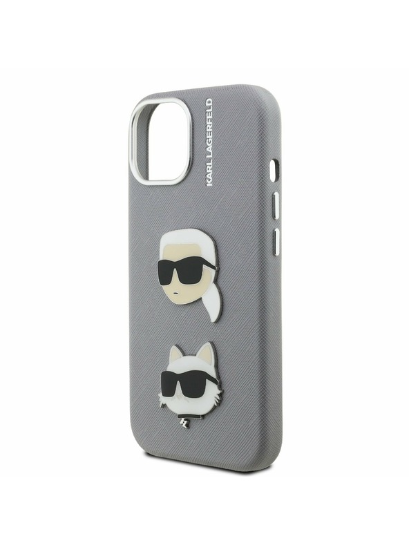 Karl Lagerfeld Karl Lagerfeld Grained PU K&CH Heads Zadní Kryt pro iPhone 15 Grey