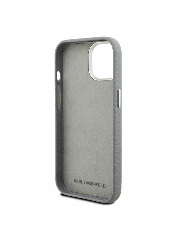 Karl Lagerfeld Karl Lagerfeld Grained PU K&CH Heads Zadní Kryt pro iPhone 15 Grey