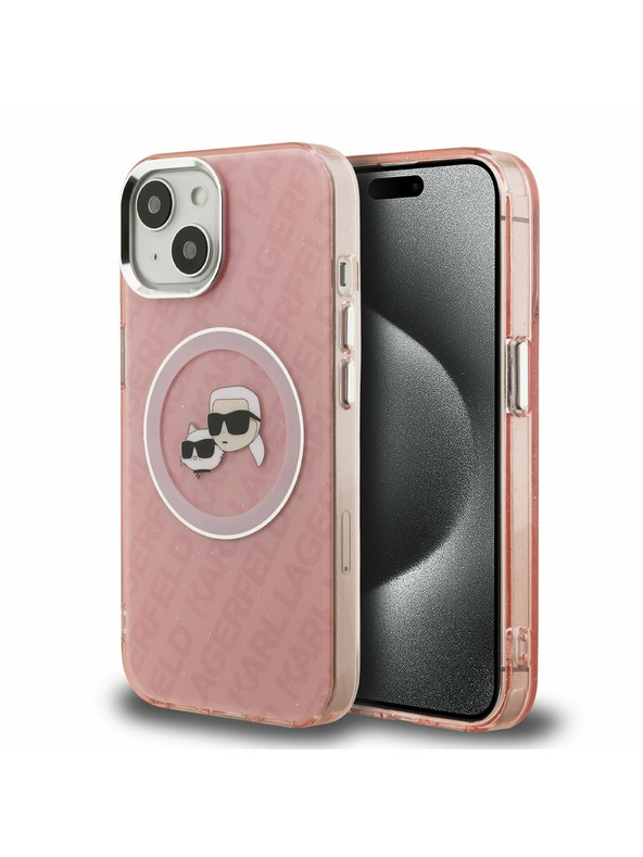 Karl Lagerfeld Karl Lagerfeld IML K&CH Heads Repeated Logo MagSafe Zadní Kryt pro iPhone 15 Pink
