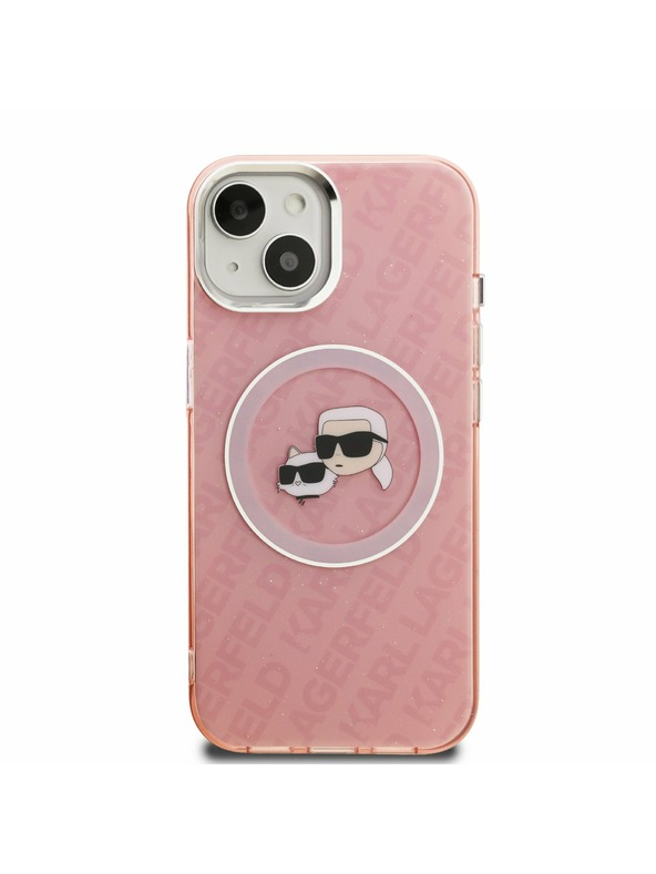 Karl Lagerfeld Karl Lagerfeld IML K&CH Heads Repeated Logo MagSafe Zadní Kryt pro iPhone 15 Pink