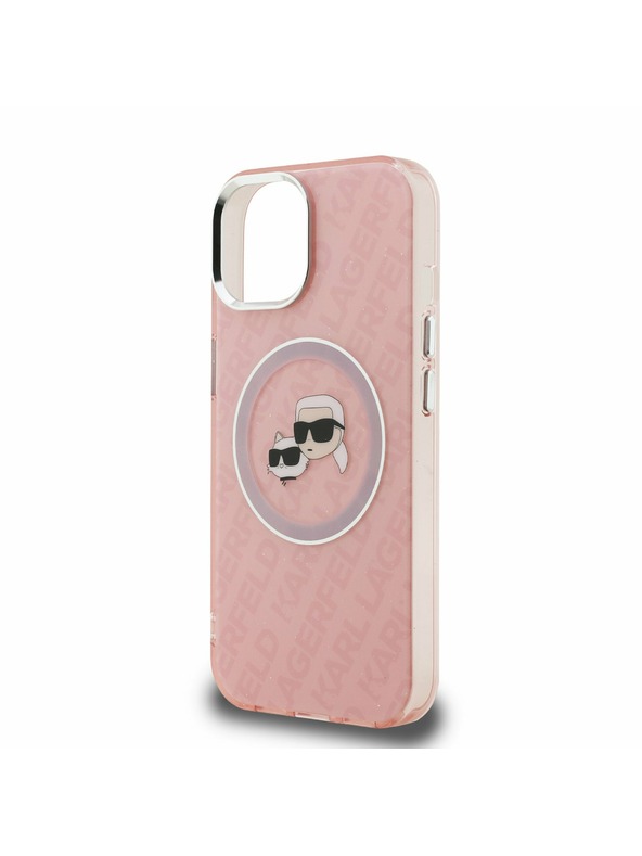 Karl Lagerfeld Karl Lagerfeld IML K&CH Heads Repeated Logo MagSafe Zadní Kryt pro iPhone 15 Pink