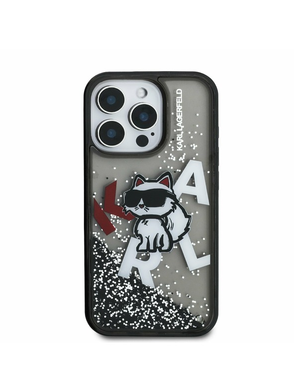 Karl Lagerfeld Karl Lagerfeld Liquid Glitter Scattered Choupette Zadní Kryt pro iPhone 16 Pro Black