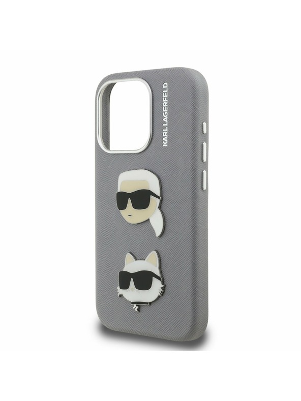 Karl Lagerfeld Karl Lagerfeld Grained PU K&CH Heads Zadní Kryt pro iPhone 15 Pro Max Grey