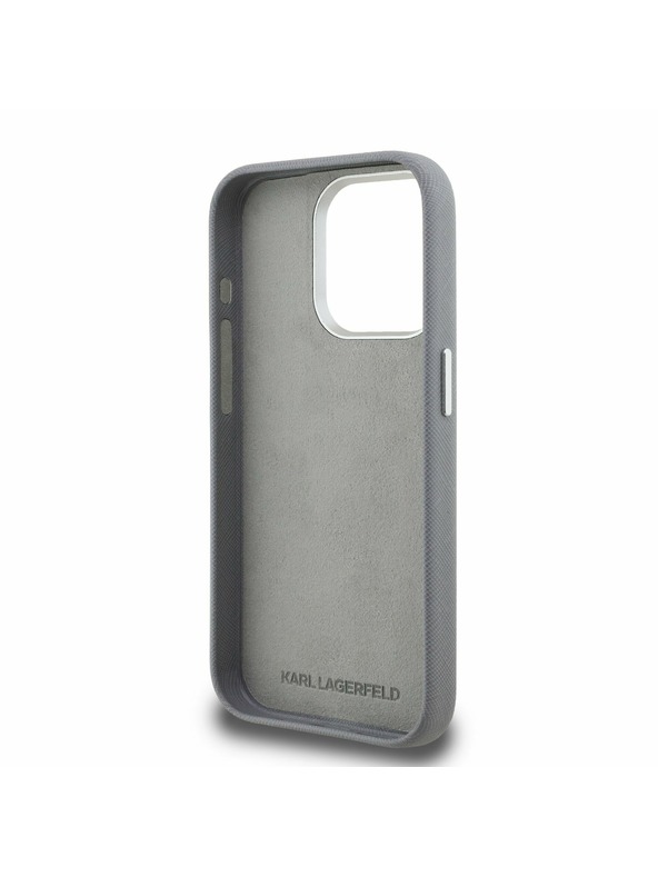 Karl Lagerfeld Karl Lagerfeld Grained PU K&CH Heads Zadní Kryt pro iPhone 15 Pro Max Grey