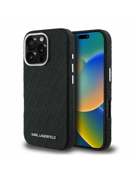 Karl Lagerfeld Karl Lagerfeld Grained PU Repeated Logo MagSafe Zadní Kryt pro iPhone 16 Pro Black