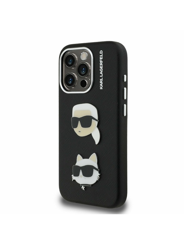 Karl Lagerfeld Karl Lagerfeld Grained PU K&CH Heads Zadní Kryt pro iPhone 15 Pro Black