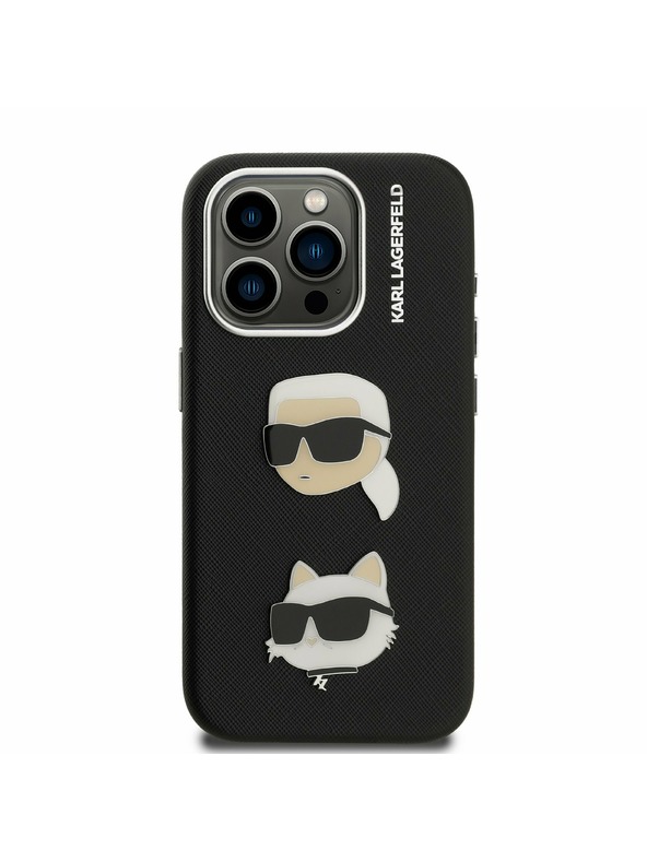Karl Lagerfeld Karl Lagerfeld Grained PU K&CH Heads Zadní Kryt pro iPhone 15 Pro Black