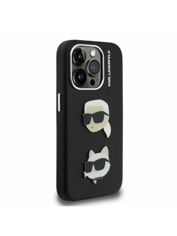 Karl Lagerfeld Karl Lagerfeld Grained PU K&CH Heads Zadní Kryt pro iPhone 15 Pro Black