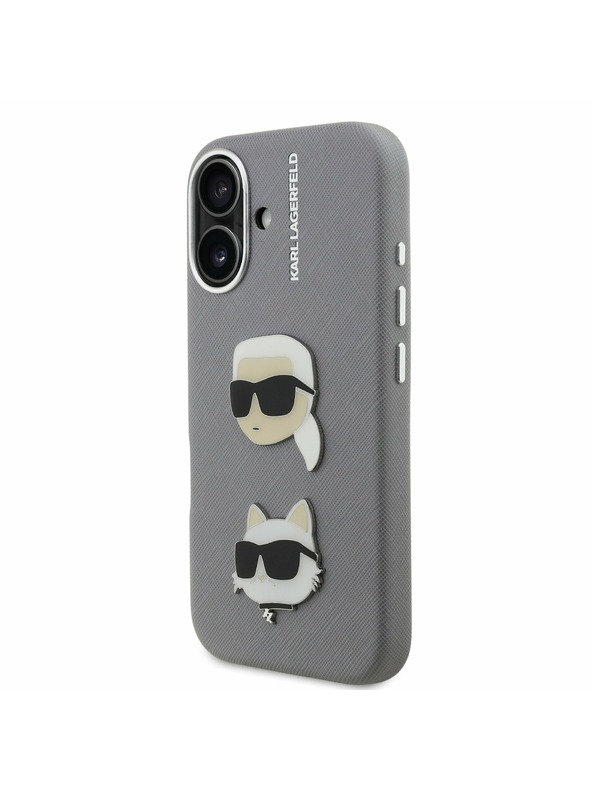 Karl Lagerfeld Karl Lagerfeld Grained PU K&CH Heads Zadní Kryt pro iPhone 16 Grey