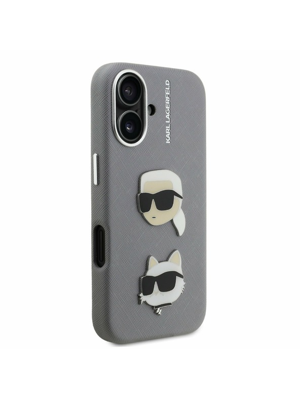 Karl Lagerfeld Karl Lagerfeld Grained PU K&CH Heads Zadní Kryt pro iPhone 16 Grey
