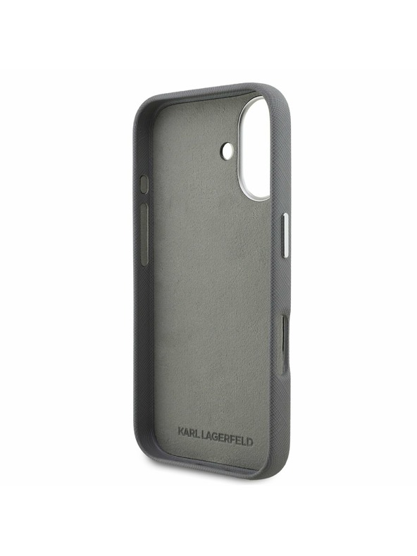 Karl Lagerfeld Karl Lagerfeld Grained PU K&CH Heads Zadní Kryt pro iPhone 16 Grey