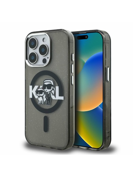 Karl Lagerfeld Karl Lagerfeld IML Glitter Karl and Choupette Sketch MagSafe Zadní Kryt pro iPhone 15 Pro Black