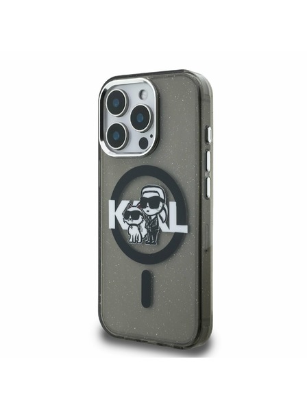 Karl Lagerfeld Karl Lagerfeld IML Glitter Karl and Choupette Sketch MagSafe Zadní Kryt pro iPhone 15 Pro Black
