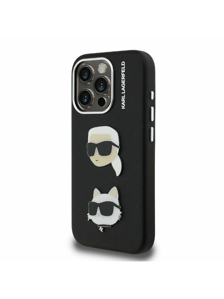 Karl Lagerfeld Karl Lagerfeld Grained PU K&CH Heads Zadní Kryt pro iPhone 15 Pro Max Black