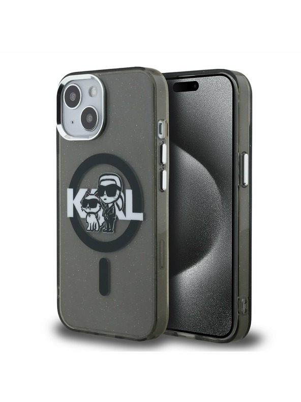 Karl Lagerfeld Karl Lagerfeld IML Glitter Karl and Choupette Sketch MagSafe Zadní Kryt pro iPhone 15 Black