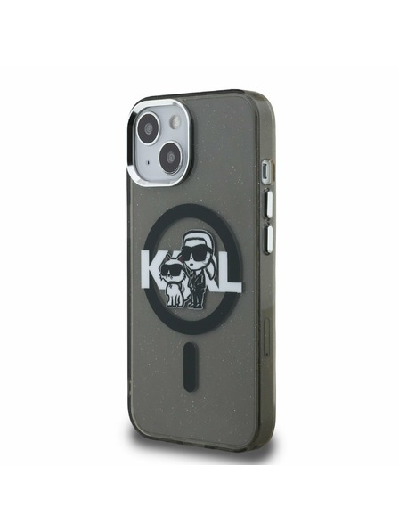 Karl Lagerfeld Karl Lagerfeld IML Glitter Karl and Choupette Sketch MagSafe Zadní Kryt pro iPhone 15 Black